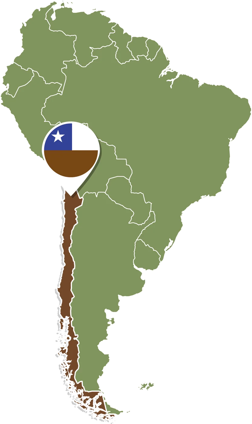 Mapa de Sudamérica con Chile destacado